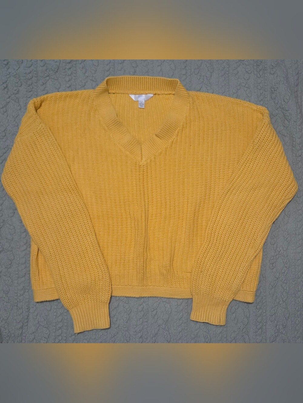 Time and Tru Mustard V-Neck Chunky Knit Cropped Sweater